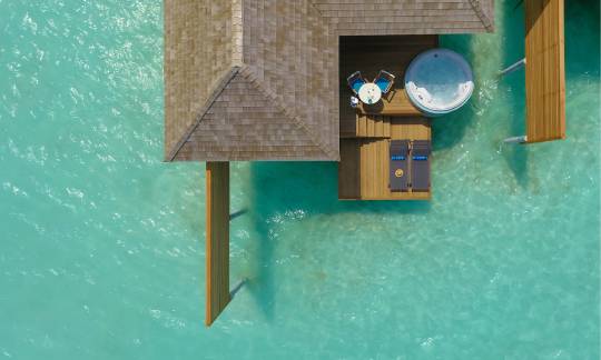 Aerial view of an Aqua villa with Swirl Pool